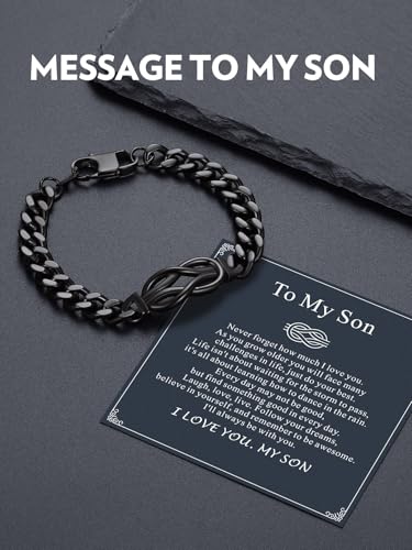 Bandmax Inifinity Love Knot Cuban Link Chain Bracelets for Men Stainless Steel/Black Mens Bracelet with Love Message Card Gift for Son Grandson Husband Father2