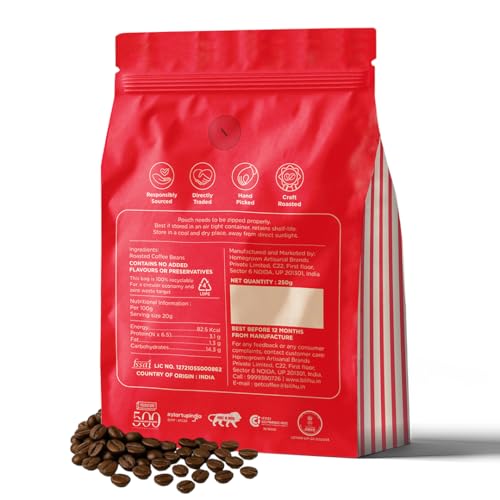 Image of Bili Hu Coffee, Whole Coffee Beans Kalledevarapura, Arabica Blend, Medium Roast (Pack of 1, 250 Gms)