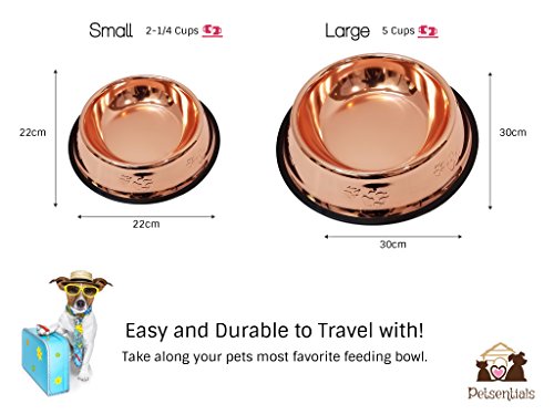 Melzon Petsentials Non-Skid Stylish Food Bowl For Your Pet, Premium Grade Stainless Steel - Elegant Bronze #TOP4