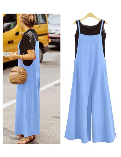 Image of YESNO Women Casual Loose Long Bib Pants Wide Leg Jumpsuits Baggy Cotton Rompers Overalls with Pockets PZZTYP2