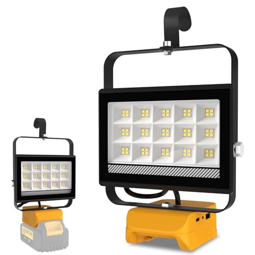 T-SUN 60W Foco de Trabajo LED para Dewalt Batería, 4500LM Foco LED Recargable, 2 Modos Luces de Trabajo Portátiles, Lámpara Recargable para Camping, Pesca, Emergencia (Sin Batería)