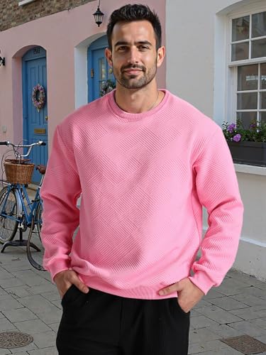 Men's Crewneck Pullover Sweatshirt Soild Color Geometric Texture Crewneck Sweatshirts2
