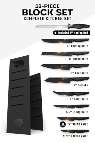 DALSTRONG 12-piece Professional Knife Block Set - Shadow Black Series - Black Titanium Nitride Coated - High-Carbon Stainless Steel Knife Set with Block - NSF Certified Premium Kitchen Set