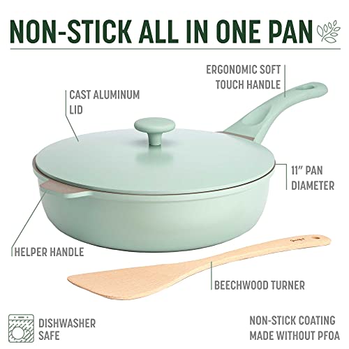 Image of Goodful All-in-One Pan, Multilayer Nonstick Cookware Set, High-Performance Construction, Multipurpose Design Replaces Multiple Pots and Pans, Dishwasher Safe, 11-Inch, 4.4-Quart Capacity, Sage Green
