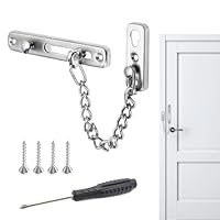 Türkette Ohne Bohren,Edelstahl Türkette,Abus Türkette,Türkette Haustür,(1 Diebstahlsicherungskette 4 Schrauben 1 Schraubendreher) 6 Stück insgesamt,Für Haus,Hotel,Innentüren Und Fenster (Silber)