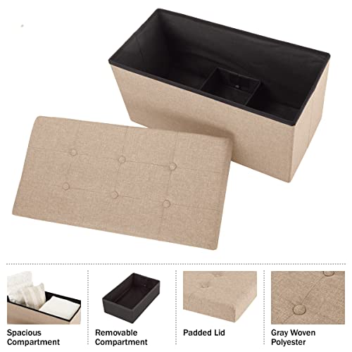 Image of Lavish Home Folding Storage Ottoman Bench, Beige, 30 inch