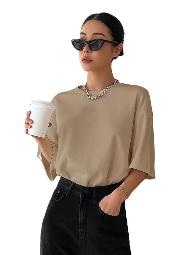 Image of Zilcon Women's Waffle Wool Knit Tops Dressy Business Casual T-Shirt Half Long Sleeve Fall Winter Summer Work Tops