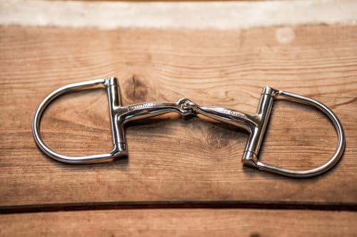 Equinate D-Ring Trense Edelstahl 16mm einfach gebrochen 11,5cm - Anatomisch geformtes maulfreundliches Gebiss mit sanfter Einwirkung - Lasergravierte Größenangabe
