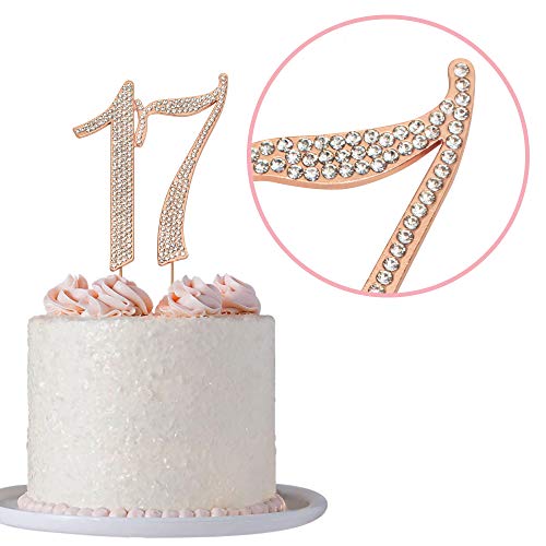 17 Cake Topper - Premium Rose Gold Metal - 17Th Birthday Party Sparkly Rhinestone Decoration Makes A Great Centerpiece - Now Protected In A Box #TOP6