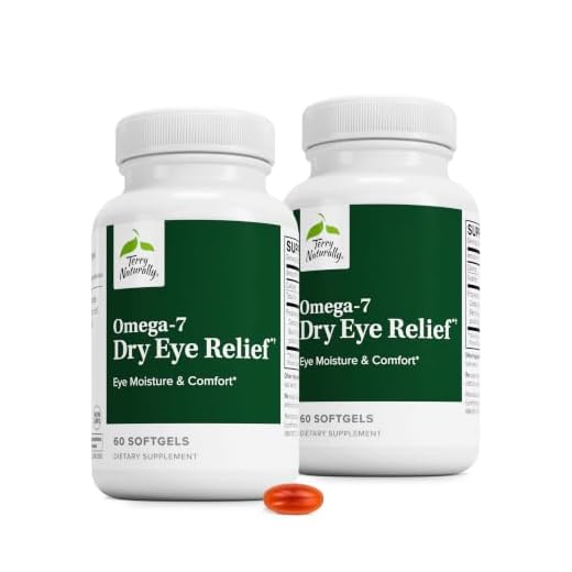 Terry Naturally Omega-7 Dry Eye Relief - 60 Softgels - Pack of 2-500 mg Sea Buckthorn - Eye Moisture Support Supplement - Omega-3, -6, and -9 - Non-GMO, Gluten Free, Vegan - 120 Total Servings