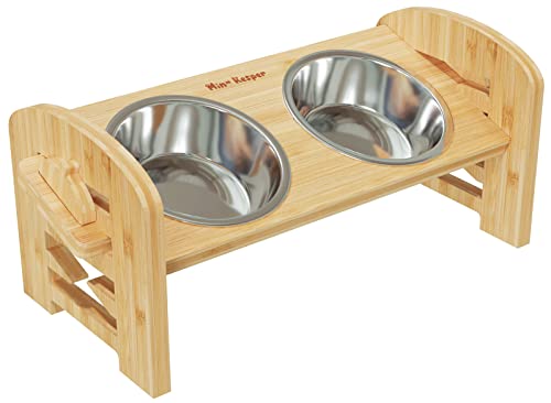 Mino Kesper Bamboo Elevated Dog Bowls, Raised Dog Bowl 5.5-in Tall, Raised Cat Food Bowls for Indoor Cats/Medium Dogs/Small Dogs