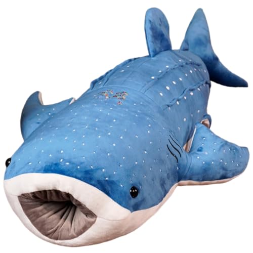 Haiyunhome 特大サメぬいぐるみ 抱き枕 75cm /100cm/125cm/150cm 柔らかくて心地よい ふわふわ 横向き寝 ロング 添い寝 洗える 癒し系 もちもち 子供のためのギフト ブルー 可愛い海洋魚 シャーク ふわふわスリーピングピロ