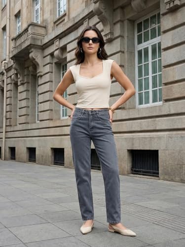 Image of Urbano Fashion Women's High Rise Straight Fit Washed Jeans Non-Stretchable