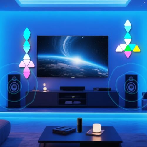 10pcs Led Gaming Panels, LED Smart Wandleuchte Wifi RGB con IC Musik Sync Wandbeleuchtung Triángulos, App Steuerung funktioniert mit Alexa Google Zimmer und Gaming Deko - imagen 4