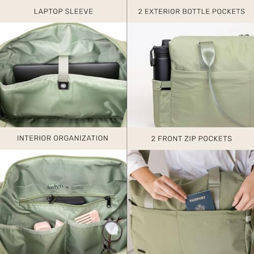 Image of Jadyn Austin Carry-On Travel Duffel Bag for Women, 18 inch Weekender Bag with Laptop Sleeve, Durable Material, and Trolley Sleeve, Ideal for Work, Gym, and Overnight Trips, Dusty Green, 23L