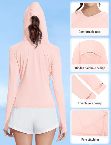 Image of Venzina Women's Slim-Fit Running Hoodie with Reflective Lettering IUPF50+ Quick-Dry Long Sleeve with Thumbholes | for Night Jogging, Yoga & Commute(Size Up)