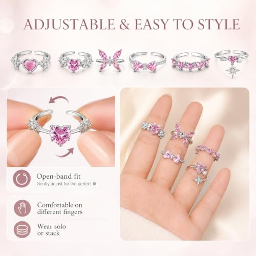Image of Satmarhz 6pcs Adjustable Stylish Jewelry Set Minimal Elegant Daily Wear Office School Travel Fashion ring for women Comfortable Fit Durable Anti Fade Design Versatile Look Cute women rings Trend Accessory Modern finger rings for women stylish Gift Idea adjustable rings