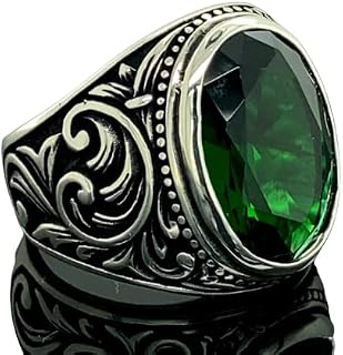 Men Handmade Ring, Green Stone Ring, Emerald Stone Ring, Sterling Silver Vintage Ring, Men Silver Jewelry, Anniversary Gifts for Him
