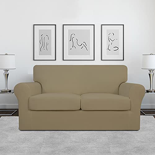 Easy-Going 3 Pieces Stretch Soft Couch Cover For Dogs - Washable Sofa Slipcover For 2 Separate Cushion Couch - Elastic Furniture Protector For Pets, Kids (Loveseat, Dark Linen, Medium) #TOP1