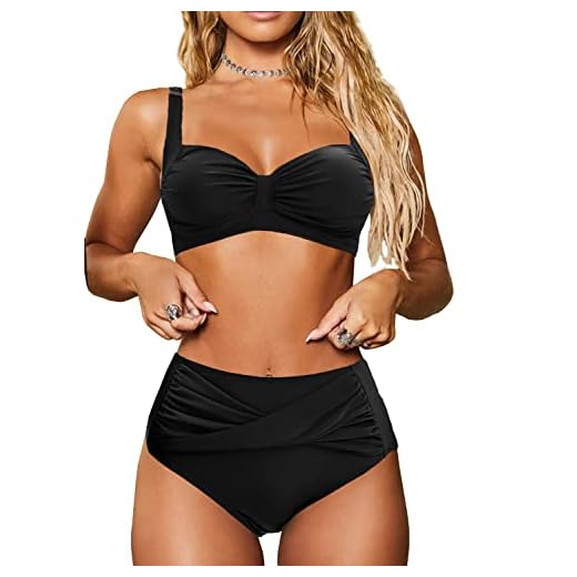 NLAND Conjuntos De Bikini para Mujer Bikini Push-up Acolchado Cintura Alta Torcida Pantalones Cortos De Baño De Barriga Bikini De 2 Piezas Traje De Baño De Playa