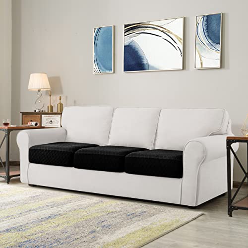 Chun Yi 3Pc Stretch Diamond Lattice Couch Cushion Cover,Sofa Seat Covers Couch Cushion Slipcovers Suitable For Armchair Loveseat Sofa With Spandex Rhombus Jacquard Fabric(3Pc,Black) #TOP1