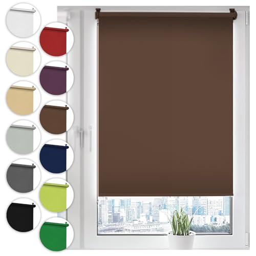 Verdunkelungsrollo Klemmfix ohne Bohren 80cm x 130cm Braun Verdunklungsrollo Fensterrollo Rollo Seitenzugrollo Klemmrollo für Fenster & Tür