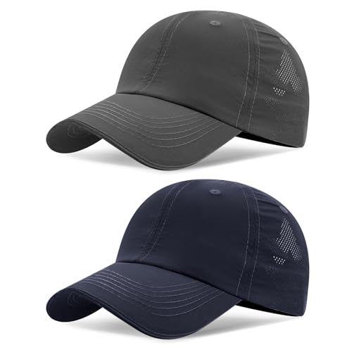 TAGVO 2 Paquetes de Gorra de béisbol Secado Rápido para Hombre Mujere, Protección UV Gorra de Tela Ligera para Hacer Deporte, Gorra de Sports Running de Plegable Transpirable Sombrero de Sol