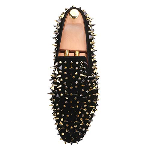 FERUCCI Men Black Velvet Slippers Loafers Flat with Gold Spikes3