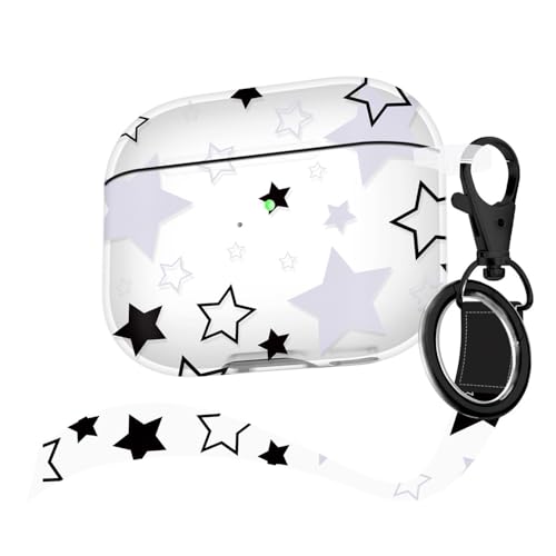 Image of Compatible with Airpods 3rd Generation Case with Lanyard,Airpods Case Portable & Shockproof for Women Men,Black and White Five-Pointed Star