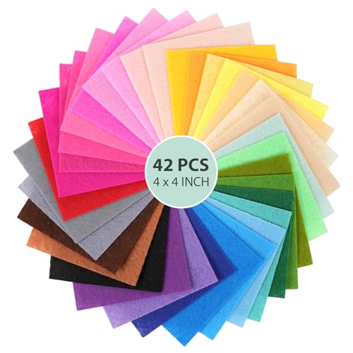 42 Pcs Felt Fabric Sheet 4'X4' Assorted Color Diy Craft Squares Nonwoven 1Mm Thick