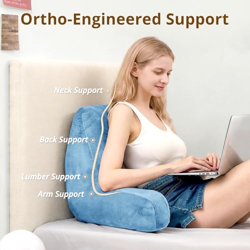 Image of Sasttie Reading Pillow for Bed, Back Pillow for Sitting Up, Blue