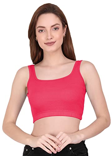 Image of THE BLAZZE 1044 Women's Cotton Basics Sexy Solid Square Neck Slim Sleeveless Saree Readymade Saree Bra Blouse Crop Top T-Shirt for Women