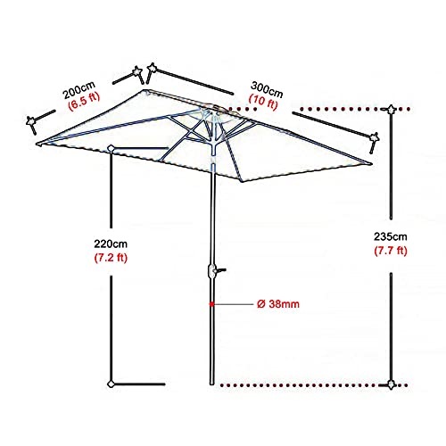 Parasol rectangular 6.5x10 para mesa de jardín, terraza y mercado con botón de inclinación 5