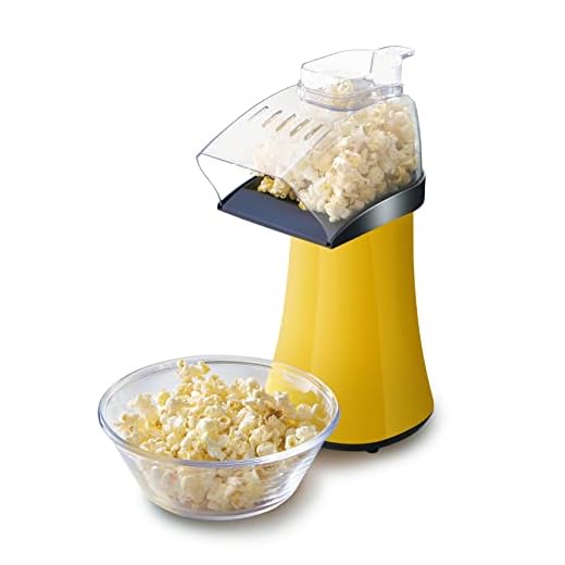 Elite Gourmet Fast Hot Air Popcorn Popper, 1300W Electric Popcorn Maker with Measuring Cup & Butter Melting Tray, Oil-Free, Great for Home Party Kids, Safety ETL Approved, 4-Quart, Yellow