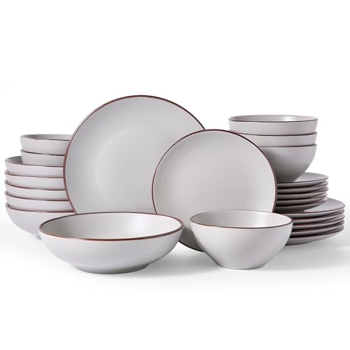 Famiware Venus Stoneware Dinnerware Sets with Pasta Bowls, Dishes Set for 6