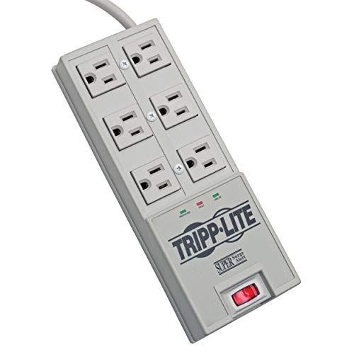 Tripp Lite 6 Outlet Surge Protector Power Strip, 6ft Cord, Right-Angle Plug, & $50,000 Insurance (TR-6) Grey