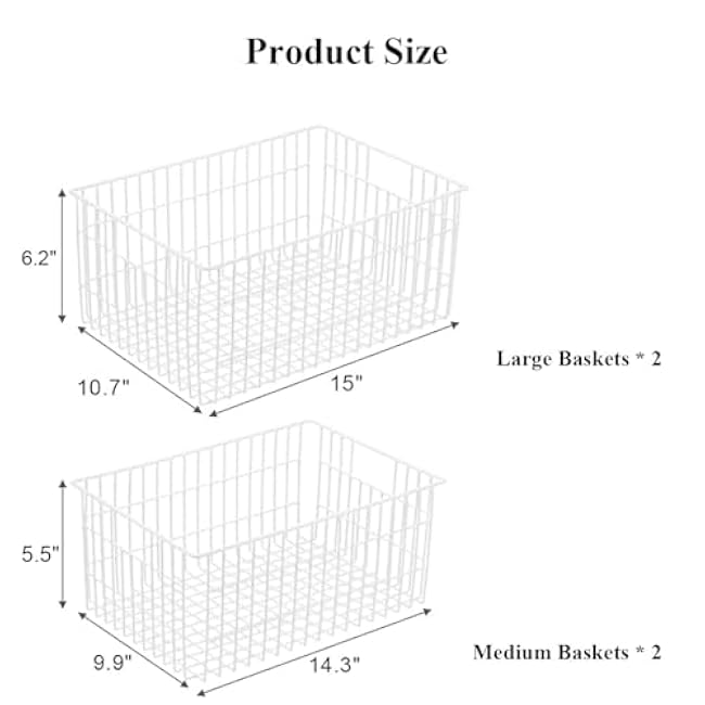 Orgneas Freezer Organizer Bins, Upright Freezer Basket Drawer Organizer Bins, Better Air Circulation Metal Wire Storage Container Bin For Chest Deep Freezers, Easy Sort & Get Food, 2 Large 2 Medium