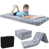 MeMoreCool Glow Star Pattern Foldable Floor Mattress for Kids, Trifold Nap Mat for Toddlers, Portable Daycare Sleeping Futon or Floor Bed, 57x22 Inch
