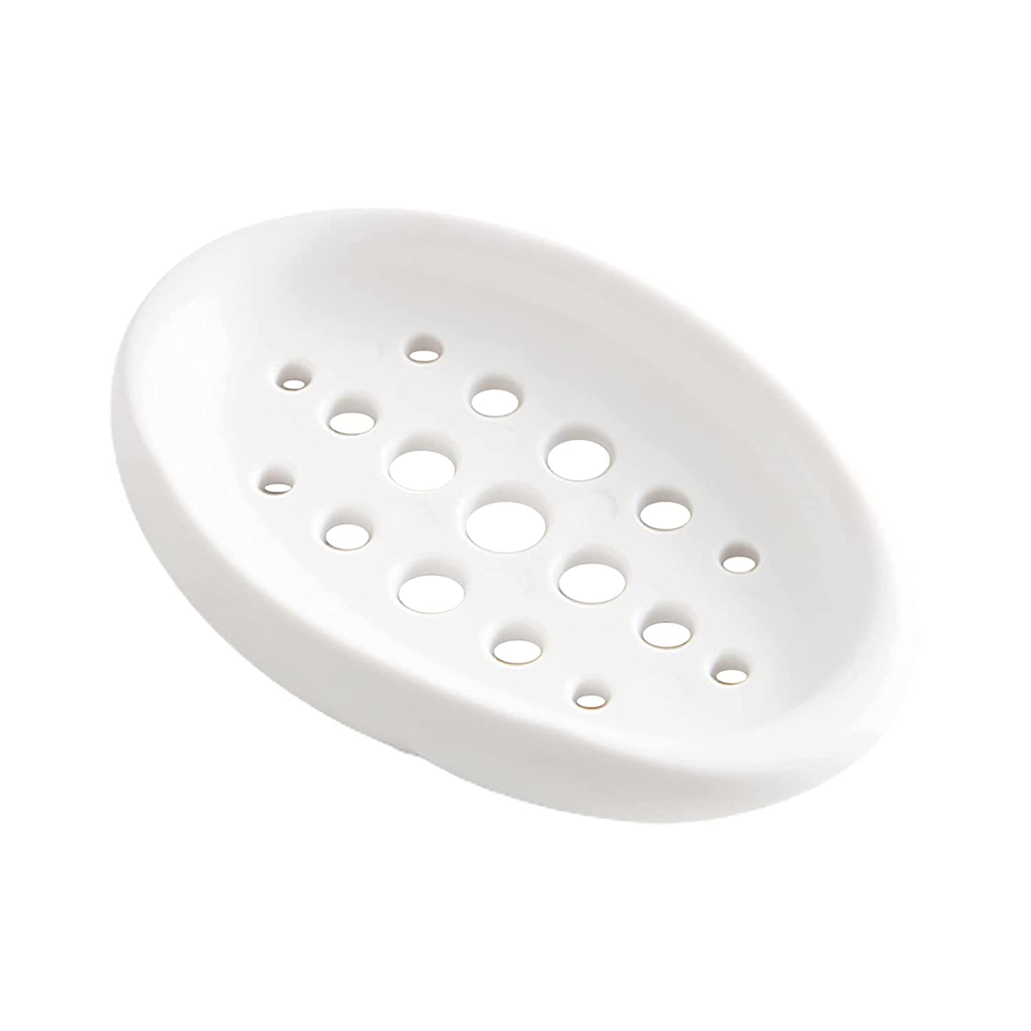 Soap Holder Tray with Drain Holes for Shower Scrubber Bathroom Kitchen Sponge, Self Draining Non-Slip Stand Soap Holder Silicone Drainer Dish (White)-image-4
