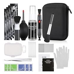 49 en 1 Kits Limpieza Cámara Reflex Profesional pa...: 49 en 1 kits limpieza : soplador de aire 1, bolígrafo para lentes dos en uno 1, cepillo 1, cepillo de belleza 1, paño de limpieza 5, papel para lentes 20, varilla de limpieza 4, solución de limpieza 1, bolsa seca y húmeda 5, pinzas 1, caja1, hisopo d...