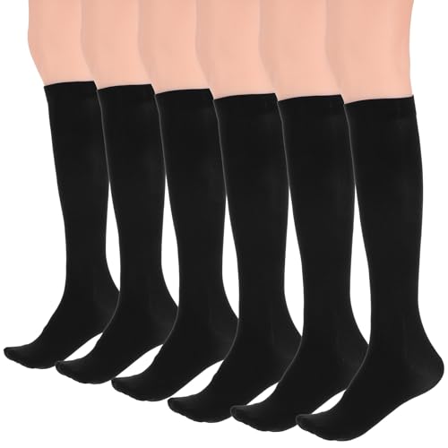 6 Pairs Women's Knee High Socks, Opaque Stretchy Spandex Black Knee High Socks, Trouser Sock for Women