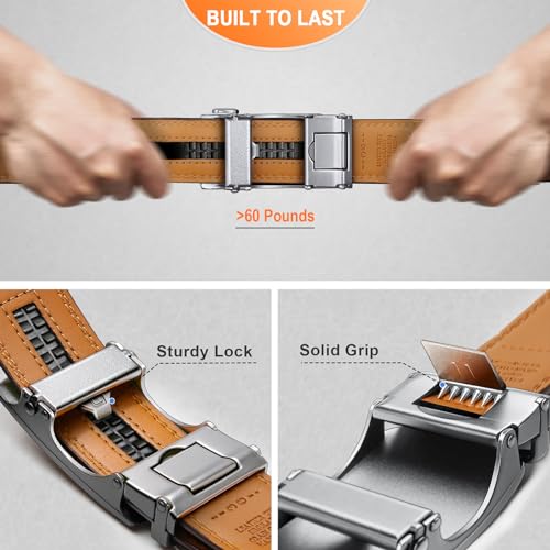 Image of BULLIANT Men belt 2Pack,Leather Ratchet Belt for Gift Men Dress Casual Jeans 1 3 /8 inch,Cut for Fit