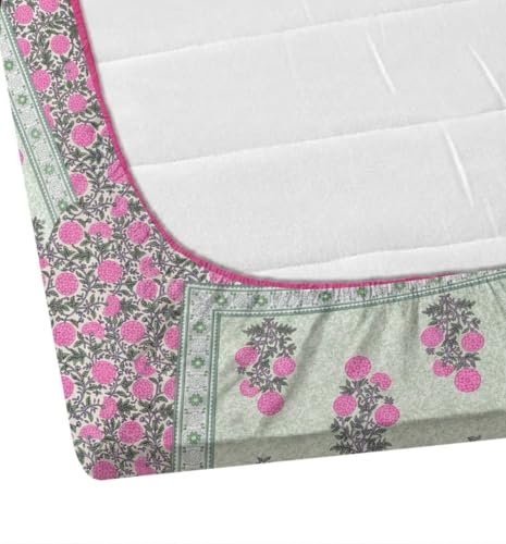 Image of RajasthaniKart Pure Cotton 240 TC Printed Double /King Bed Elastic Fitted Bedsheet with 2 Pillow Covers - All Around Elastic | 72 inchx78 inch, Fits Up to 8 inch Mattress | Pink Booty