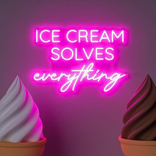 Ice Cream Solves Everything Neon Sign 23 inches Led Ice Cream Neon Light Up Signs Wall Decor for Bar Coffee Shop Food Truck Decorations
