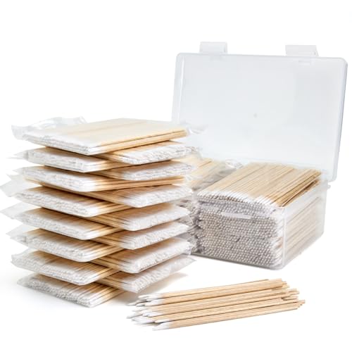 1500PCS Pointed Cotton Swabs with Storage Case - 4 inch Microblading Precision Tip Cotton Swabs with Wooden Sticks - Micro Tips for Makeup Eyelash Ext