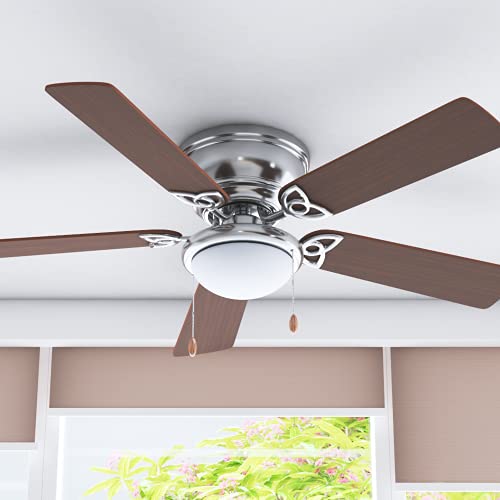 Prominence Home Benton, 52 Inch Traditional Flush Mount Indoor Led Ceiling Fan With Light, Pull Chains, Dual Finish Blades, Reversible Motor - 51428-01 (Brushed Nickel) #TOP1