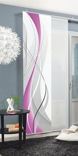 Home Fashion 87152 Carlisle - Panel japonés con impresión Digital (con rieles y sujeciones, 245 x 60 cm), poliéster, Morado, 245 x 60 cm