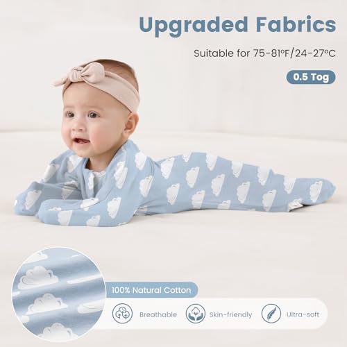 Image of ZIGJOY Swaddle Sleep Sack 6-12 Months, 1.0 Tog Cotton Baby Swaddle Blanket | 100% Cotton - Soft & Breathable & Non-shrink, 2-way Zipper for Easy Diaper Changes, Long Sleeves Allow Self-soothing