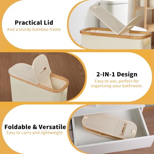efluky 28L 2-in-1 Toilettenpapier Aufbewahrung Korb aus Bambus mit Papierauslass, Toilet Paper Organizer, Klopapier Aufbewahrung mit Deckel, Faltbarer Aufbewahrung Box für Badezimmer, WC (Beige) 4