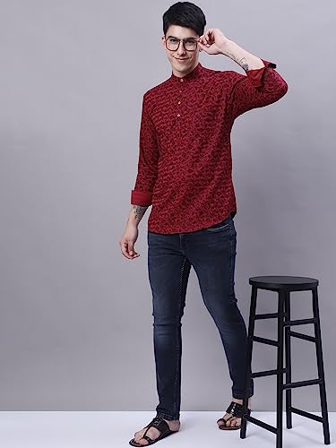 Image of Majestic Man Men's Cotton Regular Fit Short Floral Printed Kurta